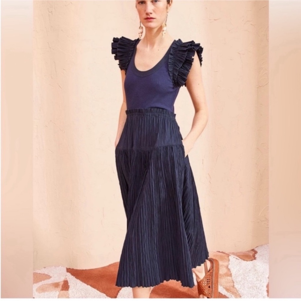 Ulla Johnson Virginia Navy Ruffle Sleeve Dress Size Medium BNWOT